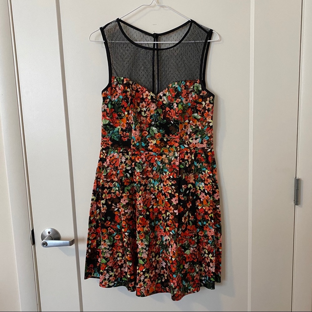 Floral Dress with Sheer Mesh Top